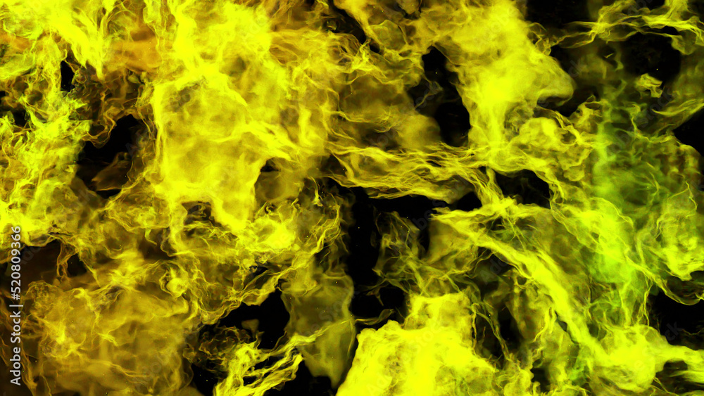 Poster moving 3d streams of smoke on black background. design. dynamic flow of colorful fog on black backgr