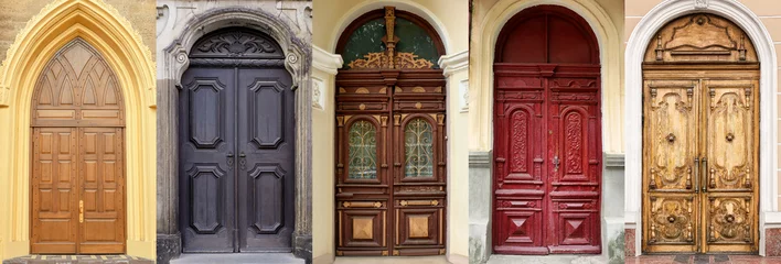 Wall murals Old door Collage with many different entrance doors