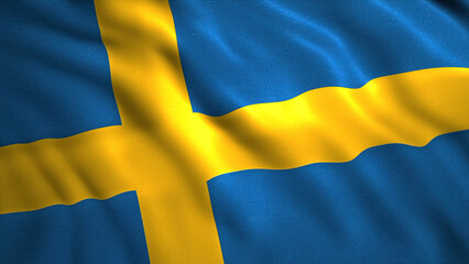 Background with waving flag of country. Motion. Beautiful 3d flag fluttering in wind. Animation with 3d Swedish flag