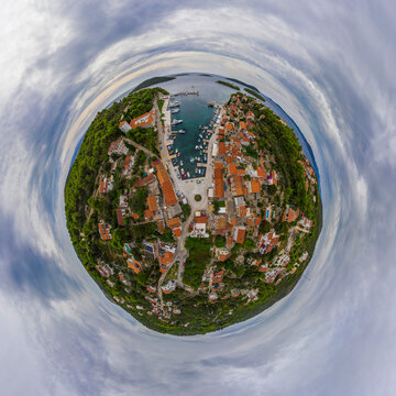 Panorama miniplanet. Mashlinka marina Croatia.