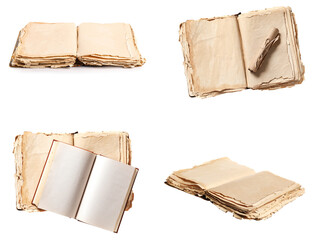 Set of old books on white background