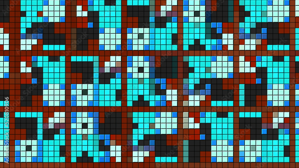 Poster colorful mosaic squares move in pattern. motion. stylish pixel pattern of changing squares. square p