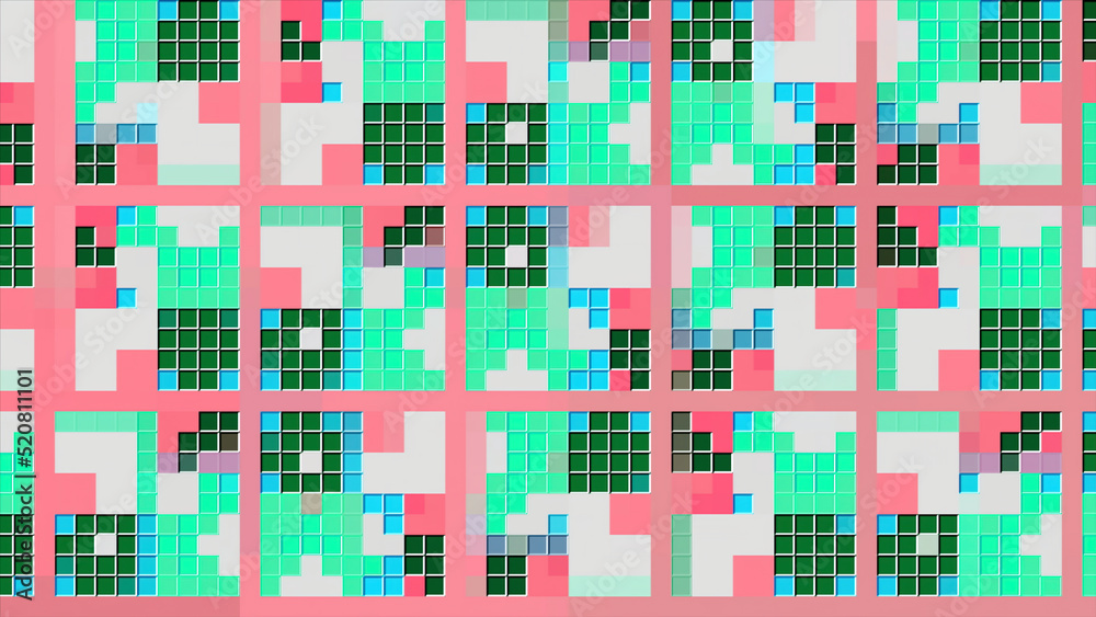Poster bright colorful animation with pixel pattern. motion. beautiful stylish pattern with squares and pix