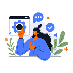 Business concept illustration. Woman pointing up. women taking part in business activities. Vector illustration