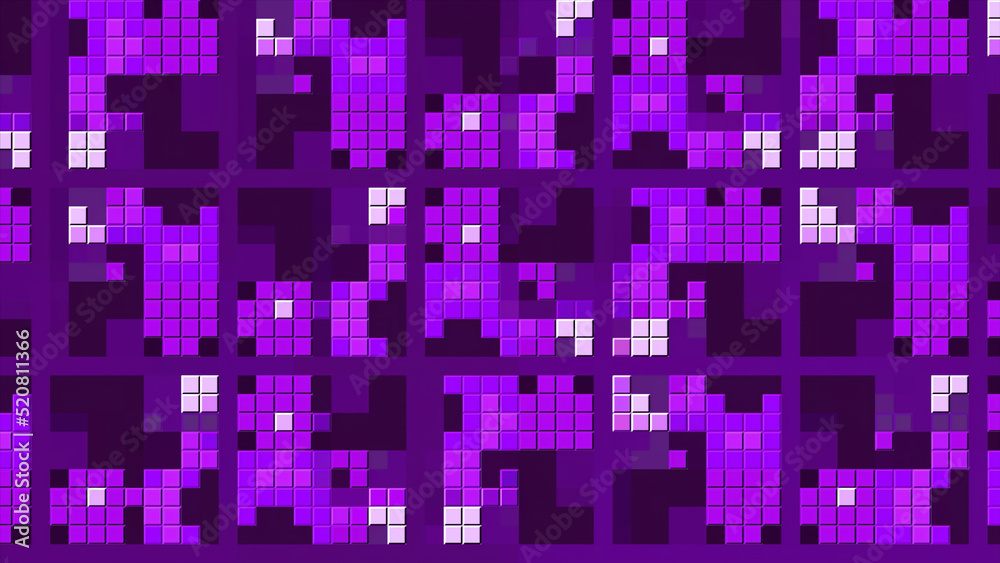 Poster background with bright pixel pattern changing in squares. motion. stylish pixel pattern moves in squ