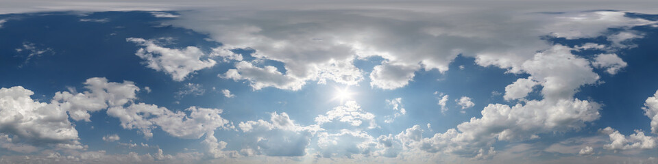 Seamless overcast blue sky hdri panorama 360 degrees angle view with zenith and beautiful clouds...