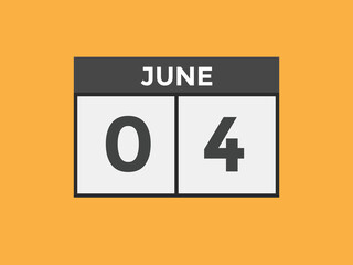 june 4 Calendar icon Design. Calendar Date 4th june. Calendar template 
