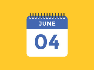 june 4 Calendar icon Design. Calendar Date 4th june. Calendar template 
