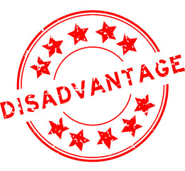 Grunge red disadvantage word with star icon round rubber seal stamp on white background
