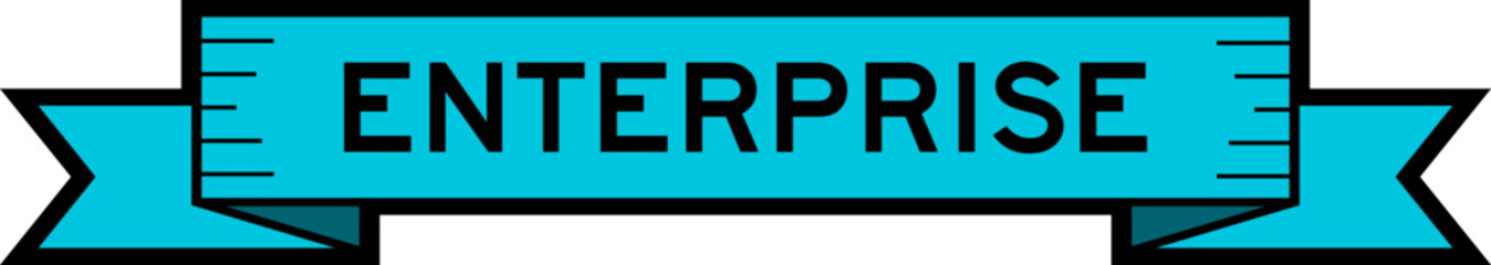 Ribbon label banner with word enterprise in blue color on white background