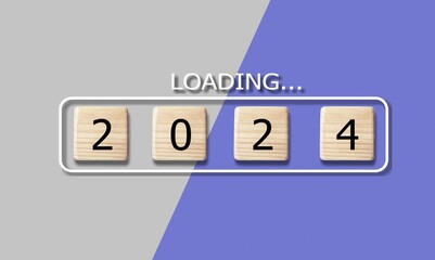 2023 New Year Loading concept. Loading bar with wooden blocks