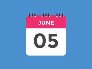 june 5 calendar reminder. 5th june daily calendar icon template. Vector illustration 

