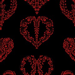 Fototapeta na wymiar red hearts abstract seamless background pattern colorful fabric design print wrapping paper digital illustration texture wallpaper