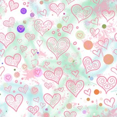 abstract seamless background pattern colorful fabric design print wrapping paper digital illustration texture wallpaper valentine hearts 