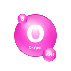 Obraz premium Oxygen (O) icon structure chemical element round shape circle Pink. 3D Illustration vector. Chemical element of periodic table Sign with atomic number. Study in science for education. 