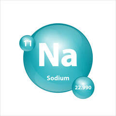 Sodium (Na) icon structure chemical element round shape circle green dark, blue. Chemical element of periodic table Sign with atomic number. Study in science for education. 3D Illustration vector. 