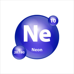 Neon (Ne) icon structure  chemical element round shape circle blue dark. 3D Illustration vector. Chemical element of periodic table Sign with atomic number. Study in science for education. 