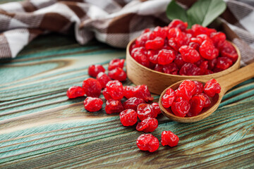 dried cherry berry on a wooden rustic background