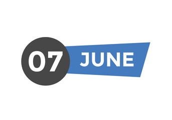 june 7 Calendar icon Design. Calendar Date 7th june. Calendar template 
