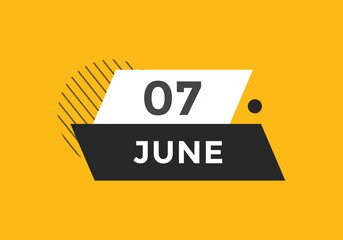 june 7 calendar reminder. 7th june daily calendar icon template. Vector illustration 
