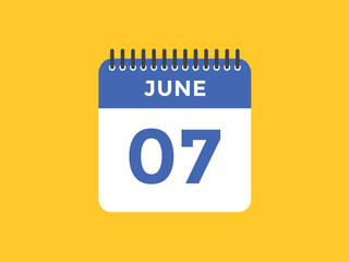 june 7 calendar reminder. 7th june daily calendar icon template. Vector illustration 
