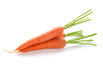 Fresh ripe carrots isolated on white background