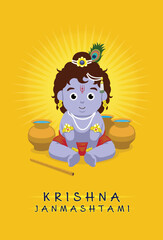 Hindu God Krishna Janmashtami Dani Hardani Festival Kid Cartoon Vector Illustration