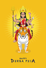 Hindu God Durga Puja Navratri Festival Kid Cartoon Vector Illustration