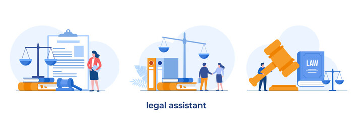 legal assistant, justice, consultation, law firm and legal services concept, lawyer consultant, flat illustration vector