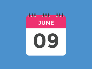 june 9 calendar reminder. 9th june daily calendar icon template. Vector illustration 
