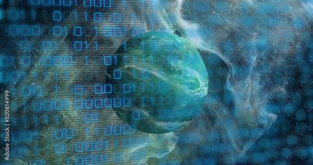 Poster animation of binary code over green planet