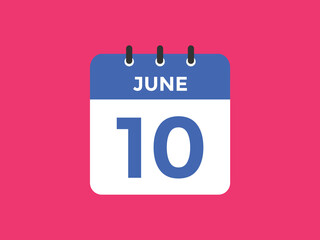 june 10 calendar reminder. 10th june daily calendar icon template. Vector illustration 
