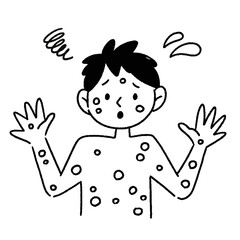 サル痘　男性　イラスト　白黒