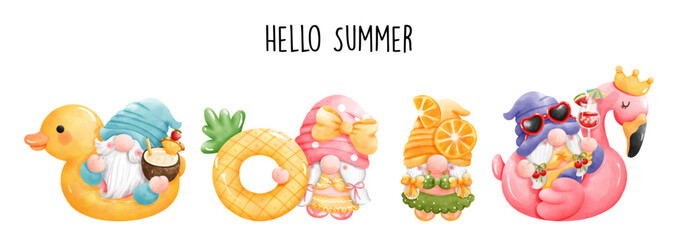 Summer gnome, Hello Summer vector illustration