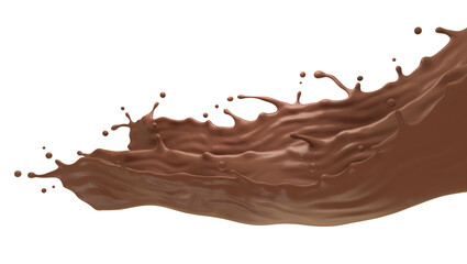 Liquid chocolate splash wave on white background, 3d rendering.