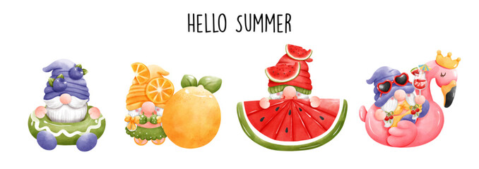 Summer gnome, Hello Summer vector illustration