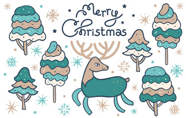 Christmas elements in scandinavian style. Winter stickers for design on a white background.	