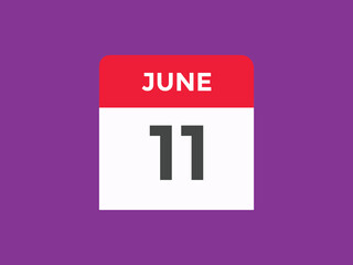 june 11 Calendar icon Design. Calendar Date 11th june. Calendar template 
