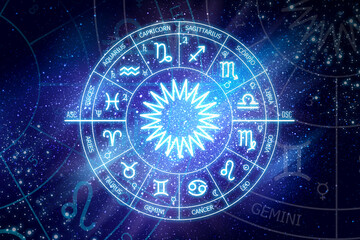 Naklejka na ściany i meble Zodiac circle on the background of a space