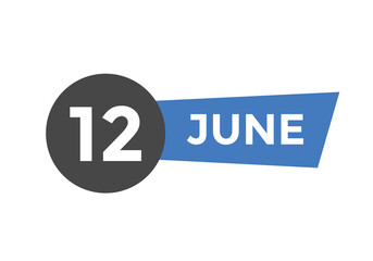 june 12 Calendar icon Design. Calendar Date 12th june. Calendar template 
