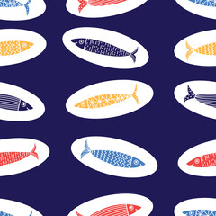 Sardines. Cute background. Seamless pattern. Can be used in textile industry, paper, background, scrapbooking.