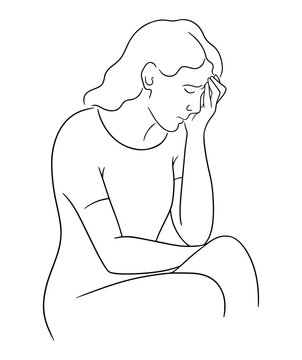 sad woman sitting, hand on face clip art preview