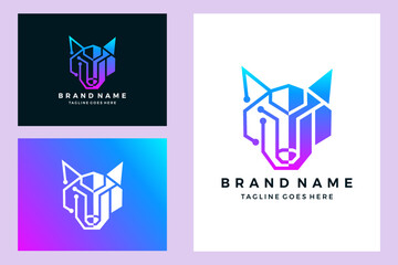 wolf geometric technology logo design vector illustration