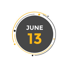 june 13 calendar reminder. 13th june daily calendar icon template. Vector illustration 
