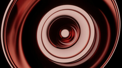 Abstract 3D pulsating liquid mixing substance. Design. Ring shaped pulsating metallic circles.