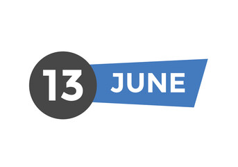june 13 Calendar icon Design. Calendar Date 13th june. Calendar template 
