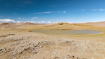 An ice lake over northern mountains of Turkey in summer season.