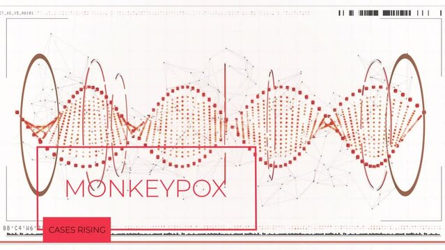 Animation of monkey pox over dna on white background