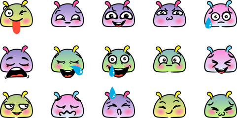 Various Cartoon Emoticons Set. Doodle faces, eyes and mouth. Caricature comic expressive emotions, smiling, crying and surprised character face expressions