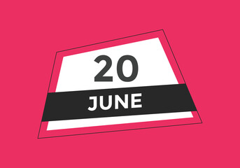 june 20 Calendar icon Design. Calendar Date 20th june. Calendar template 
